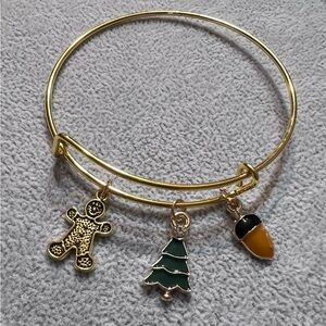 Custom made stainless steel bangle bracelet with cute Christmas charms